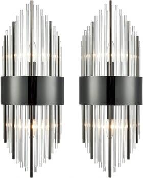 Oukaning B3103-2bu-bk-2 7.87 Inch 2-light Black Modern Crystal Wall Sconce Light 2-pack