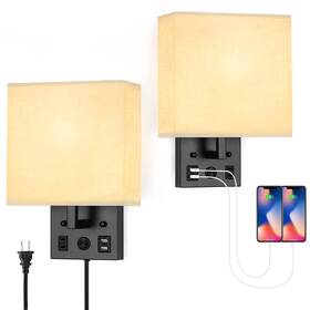 Lzh-l0012-b2 Oyeal Sconces Set Of Two Bedside Wall Lights For Bedroom Plug In Sconce With Usb