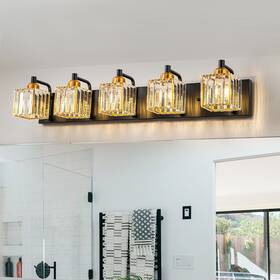 Oyipro 717020212817 Dimmable Square Bathroom Crystal Vanity Light Wall Sconces