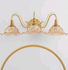 Pandaluna 726084845596 Vintage Style 3-light 25.2-inch Gold Bathroom Vanity Light With Amber Glass Shades