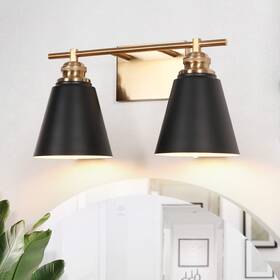 Bd015-2-bk Pasentel Black And Gold Bathroom Light Fixtures 2-light 2