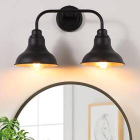 Bd017-2-bk Pasentel Farmhouse 18 Inch 2-light Black Vanity Light With Metal Shades