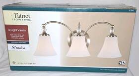 351-9090 Patriot Lighting 3 Light Vanity Hardwire Frosted White Glass And Crystal Accent Braden New