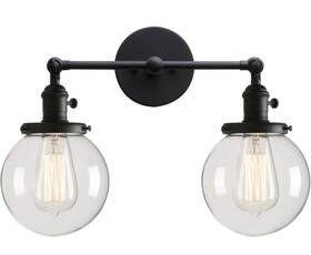 Permo 794604296968 Vintage Double Sconce Industrial Antique Style With Dual Mini Globes