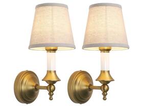 Y1413-dz1-2 Permo Wall Sconces Set Of 2 Antique Sconce With Funnel White Textile Shade Hardwire