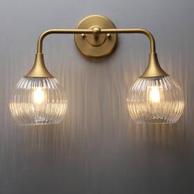 Y498-d Permo Wall Sconce Vintage Vanity Light Antique 2 Lights With Clear Rib