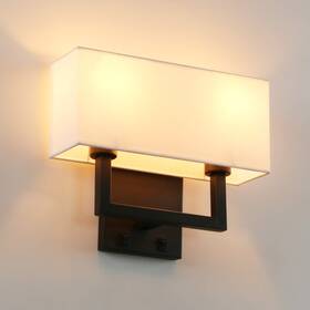 Y802 Permo Wall Sconce Light Fixture Black Finish Double With White Textile Shades A