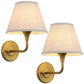 Permo Y872-d2 Wall Sconces Set Of 2 Classic Gold Sconce With Linen Lampshade Two Wal