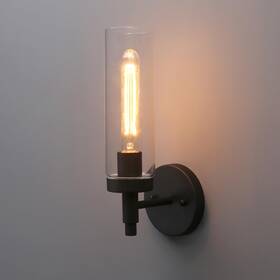 Ypt1339t Phansthy Black Rustic Industrial Wall Sconce Light With Tubular Clear Glass Lampshade