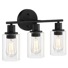 41953 Pia Ricco Light Fixtures 3 Black Vanity Lights With Clear Glass Shades Matte M 41953 Pia Ricco Light Fixtures 3 Black Vanity Lights With Clear Glass Shades Matte M