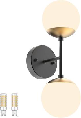 R-3008 Piepooye Vintage Bronze Wall Sconce With Glass Globe Shade Mid Century G9 Bulb
