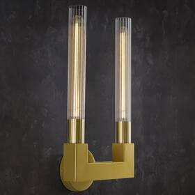 Wl-1112 Pioutnf Modern Brass Wall Sconce 19 Inch Gold Double Bathroom Sconces With Clear