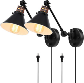 Plug In Wall Sconces Set Of 2 Swing Arm Lamp With Dimmable On Off Switch