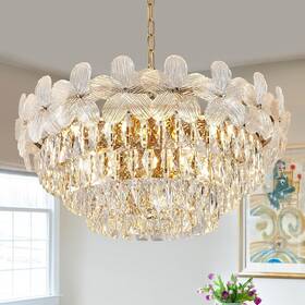 P51-600g1 Poemoon 11 Lights 6-tier Modern Flower Elegant Crystal Chandelier 24 Inch Luxury Gold