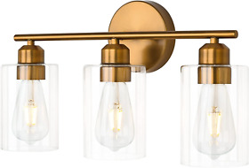 Pomitos Brushed Brass 3 Light Vanity Antique Bathroom Lights Fixture Over