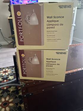 0218145 Portfolio Set Of 2 Brushed Nickel Finish Wall Sconces Bnib Ships Free