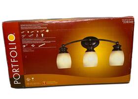 238546 Portfolio 736916255219 New 3-light Vanity Bar Round Bronze Tone Beige Glass Shades -