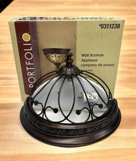 Portfolio 736916568845 Vtg Wall Sconce Metal Lamp Light Fixture Bronze Finish Missing Glass Per Folio