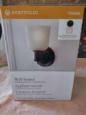 Portfolio 848507004660 Oil Rubbed Bronze Wall Sconce Frosted Glass Shade Traditional Home Decor Light Portfolio 848507004660 Oil Rubbed Bronze Wall Sconce Frosted Glass Shade Traditional Home Decor Light