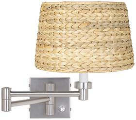 20762-u0943 Possini Euro Design Modern Swing Arm Wall Lamp Brushed Nickel Plug-in Fixture Woven Seagrass Bedroom