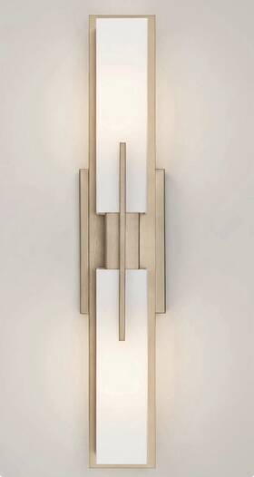 T9731-143 Possini Euro Design Midtown Modern Wall Light Brass Hardwired 23 1/2 Inch 2-light Fixture White Glass