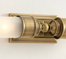 186394 Pottery Barn New - Sussex Double Tube Wall Sconce With Shades Brass/frosted