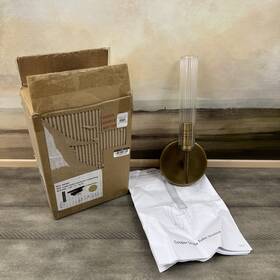 545225 Pottery Barn Cooper Ribbed Glass Tube Sconce Single Tumbled Brass With Hardware Nib