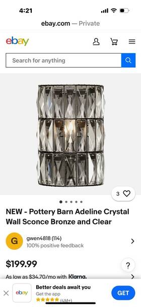 8700630 Pottery Barn Two Adeline Crystal Sconces