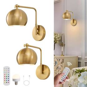Pfws05g2-1 Powfloven Gold Battery Operated Wall Sconces Set Of 2 Rechargeable Cordless Light