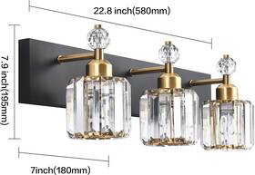 P2220-3t-bk Presde Bathroom Vanity Lights Modern Black Crystal Gold 3 Light P2220 3t Bk