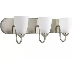 2708-09 Progress Lighting Gather 3 Light Wall Vanity Brushed Nickel Etched Glass