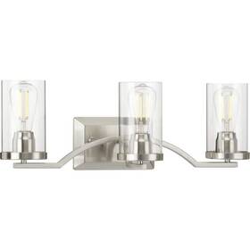 P300258-009 Progress Lighting Lassiter Collection 3-light Brushed Nickel Clear Glass Modern Bath Vanity Light