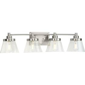 P300351-009 Progress Lighting Hinton 33.5 Inch 4-light Brushed Nickel Clear Seeded Glass Farmhouse Bath Vanity
