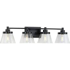 P300351-31m Progress Lighting Hinton 33.5 Inch 4-light Matte Black Clear Seeded Glass Bath