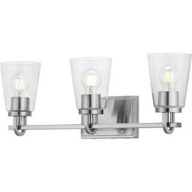 P300354-009 Progress Lighting Huntscroft 24 Inch 3-light Brushed Nickel Vanity Light With Clear Glass Shades