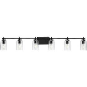 P300372-031 Progress Lighting Adley Collection 48.5 Inch 6-light Matte Black With Clear Glass Shades New Bath
