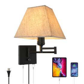 Jds-bd-011 Pullcu 13 Inch Modern Swing Arm Wall Lamp Plug In Sconce With Usb And Typec Port