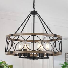 Zjd00129-6-b Puming Iwg-ul 6-light Farmhouse Chandelier For Dining Room 21ftft Black Rustic Industrial Dru