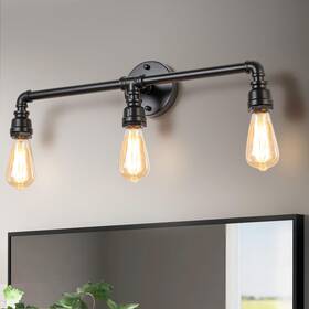 Puupa-bvl0003-2 Puupa 3 Lights Bathroom Vanity Industrial Black Antique Water Pipe