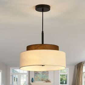 U-2174 Qgiytp 3-light Farmhouse Pendant Light Fixture 2-tier Drum Lighting With Fab