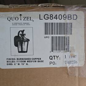 Lg8409bd Quoizel Outdoor Wall Sconce Burnished Copper 100w 8 Inch W X 15 H