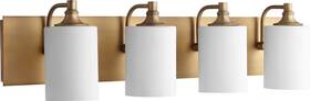 5009-4-80 Quorum Celeste 32.75 Inch Glass 4-light Aged Brass Vanity Fixture 5009-4-80 Quorum Celeste 32.75 Inch Glass 4-light Aged Brass Vanity Fixture