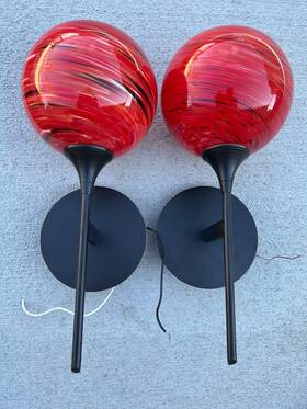 5865-95 Quorum Lot Of 2 Pieces 14 Inch Wall Mount Black - With Red Glass Globes
