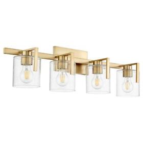 5190-4-80 Quorum International 5190-4 Four Light Clear Seeded Glass Vanity Brass