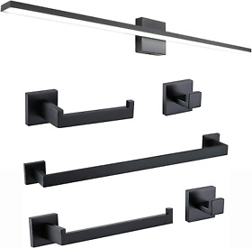 Ralbay 48 Dimmable Modern Led Black Vanity Light 6pcs All-in-one Bathroom Set