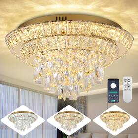 A401-18-gd Redstar 18 Inch Crystal Gold Ceiling-light Flush Mount With Remote Control And App 3
