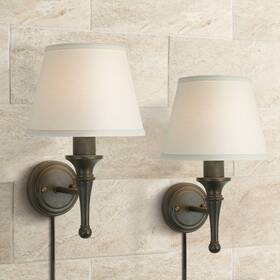 Ks958p8 Regency Hill Braidy Bronze Plug-in Wall Sconces Set Of 2 With Smart Socket