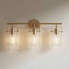 S-3565-3 Regency Hill Emmerson 22 Inch Wide Warm Gold And Ribbed Glass 3-light Bath Light