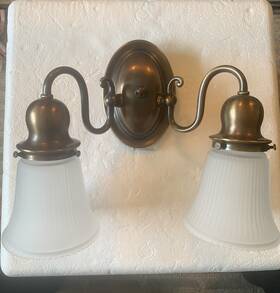 W-03ba Rejuvenation Vintage Wall Sconce Double Glass Shades 2004 Bronze Or Aged Brass
