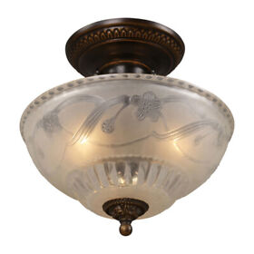 08098-agb-la Restoration Flushes 3 Light Semi Flush In Antique Golden Bronze Includes